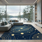 Celestial Gold Orbit Navy Spheres Rug
