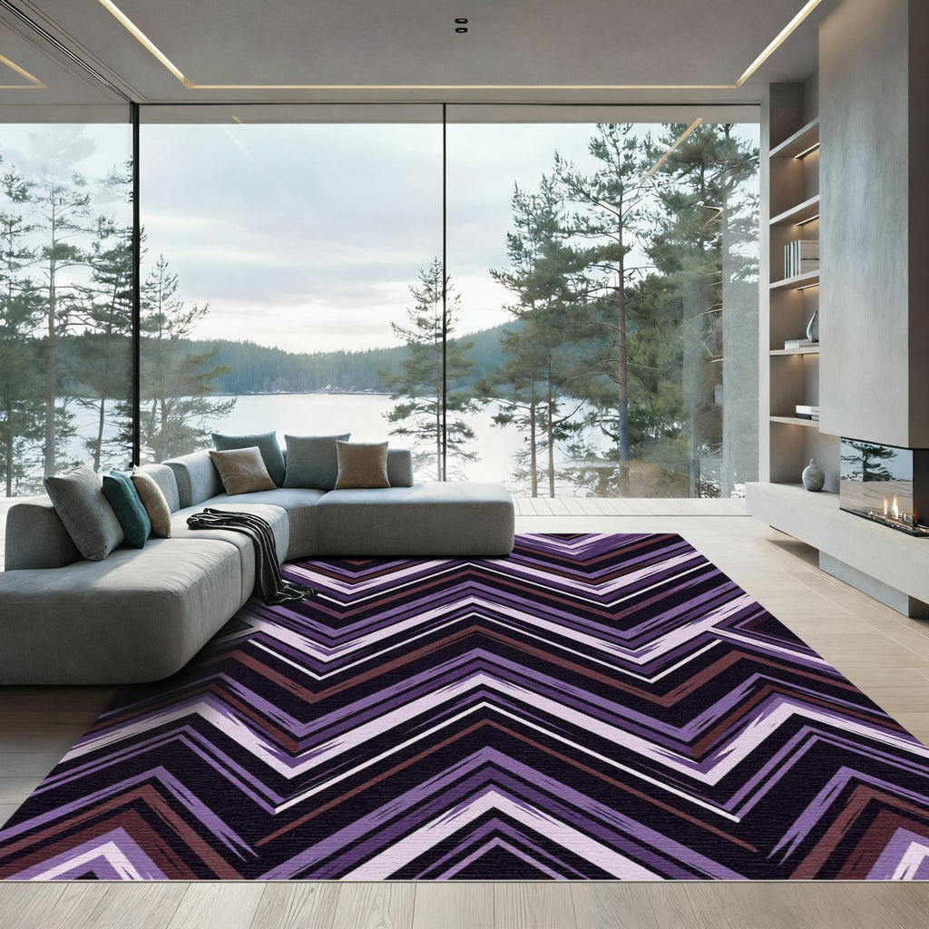 Deep Purple Jagged Chevron Lines Rug