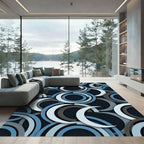 Modern Abstract Blue Gray Geometric Circles Rug