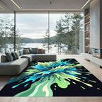 Vibrant Emerald Blue Liquid Splash Art Rug