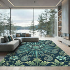 Royal Teal Crest Paisley Floral Rug