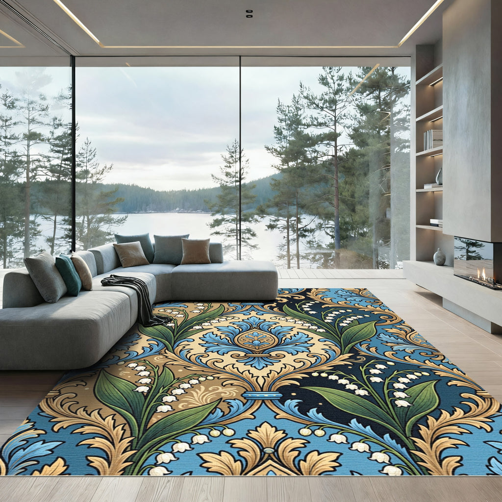 Elegant Lily of the Valley Damask Rug