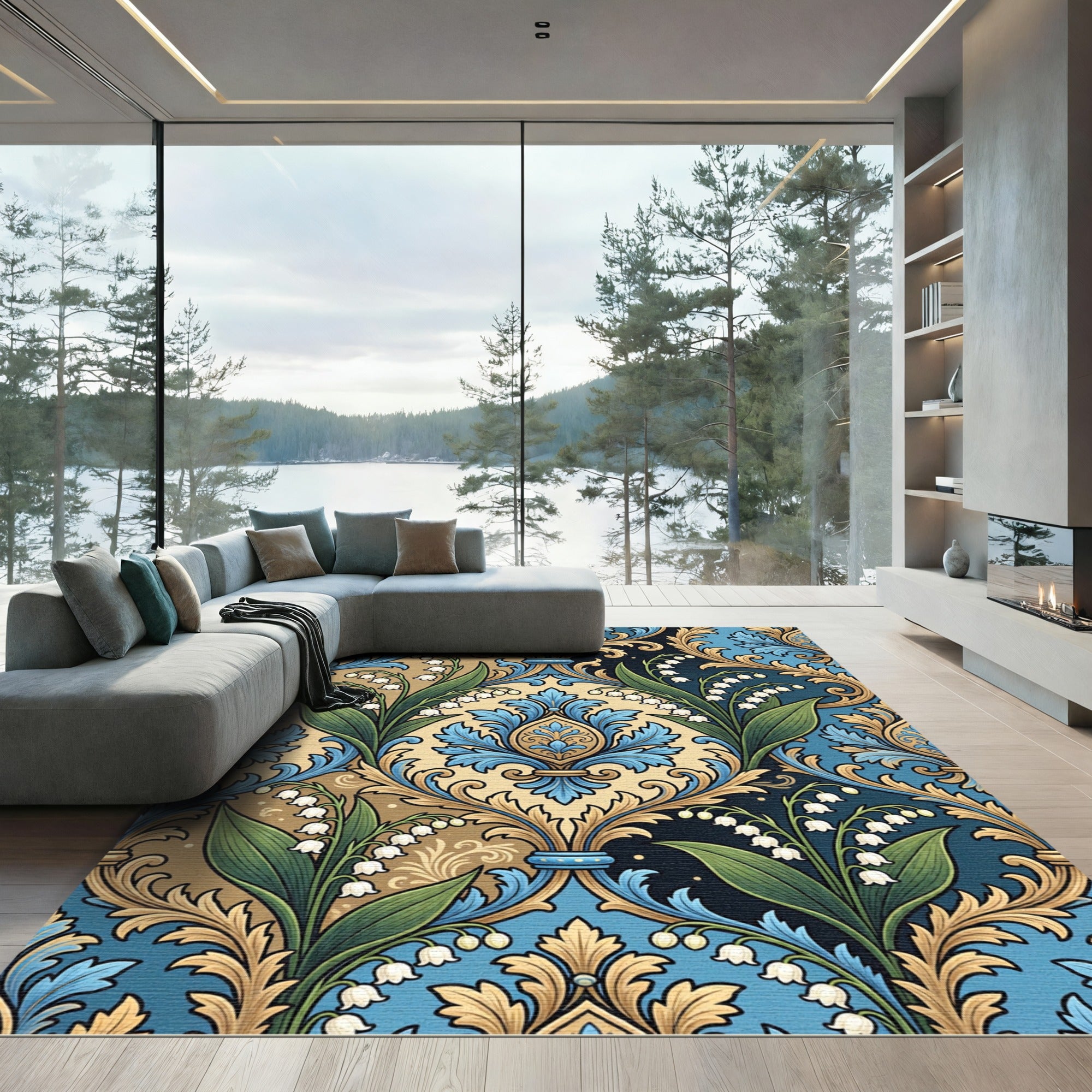 Elegant Lily of the Valley Damask Rug