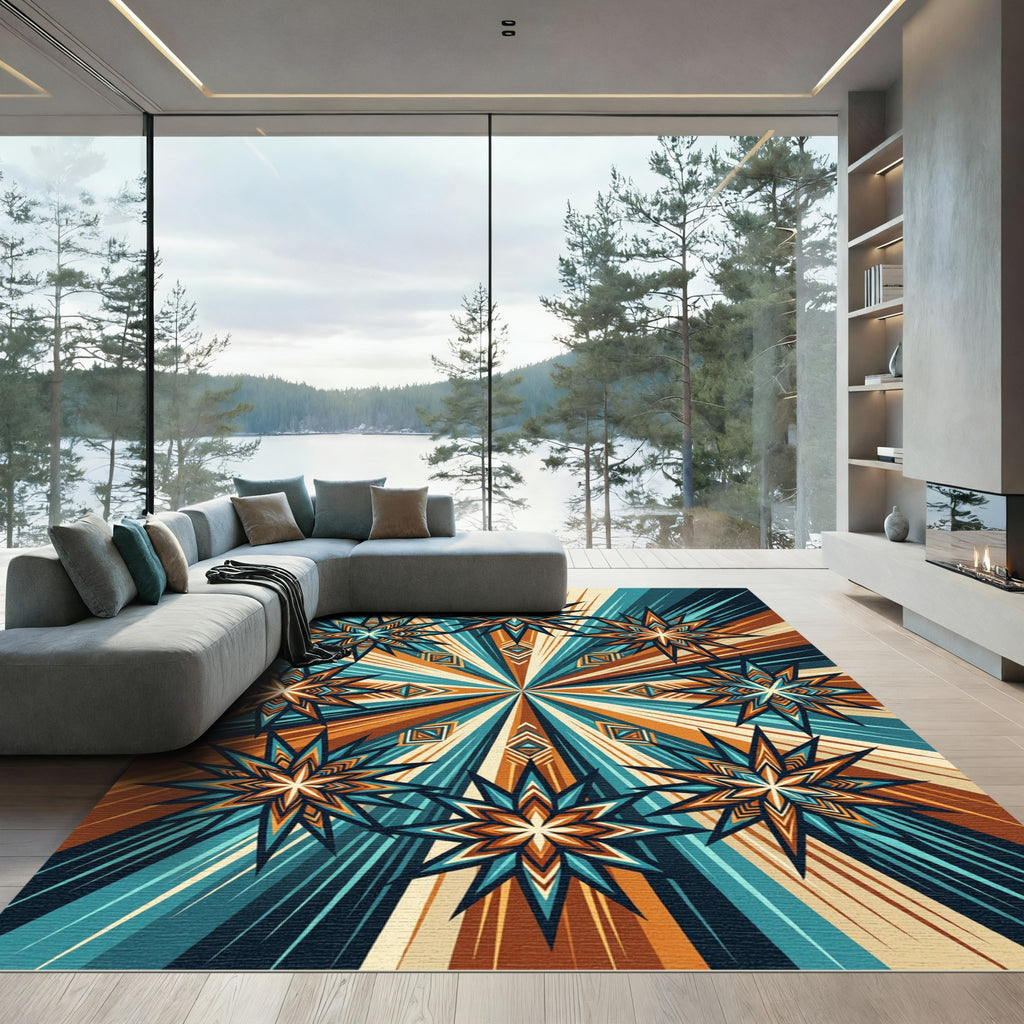 Geometric Mid-Century Starburst Ray Art Rug