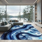 Indigo Brushstroke Abstract Wave Rug
