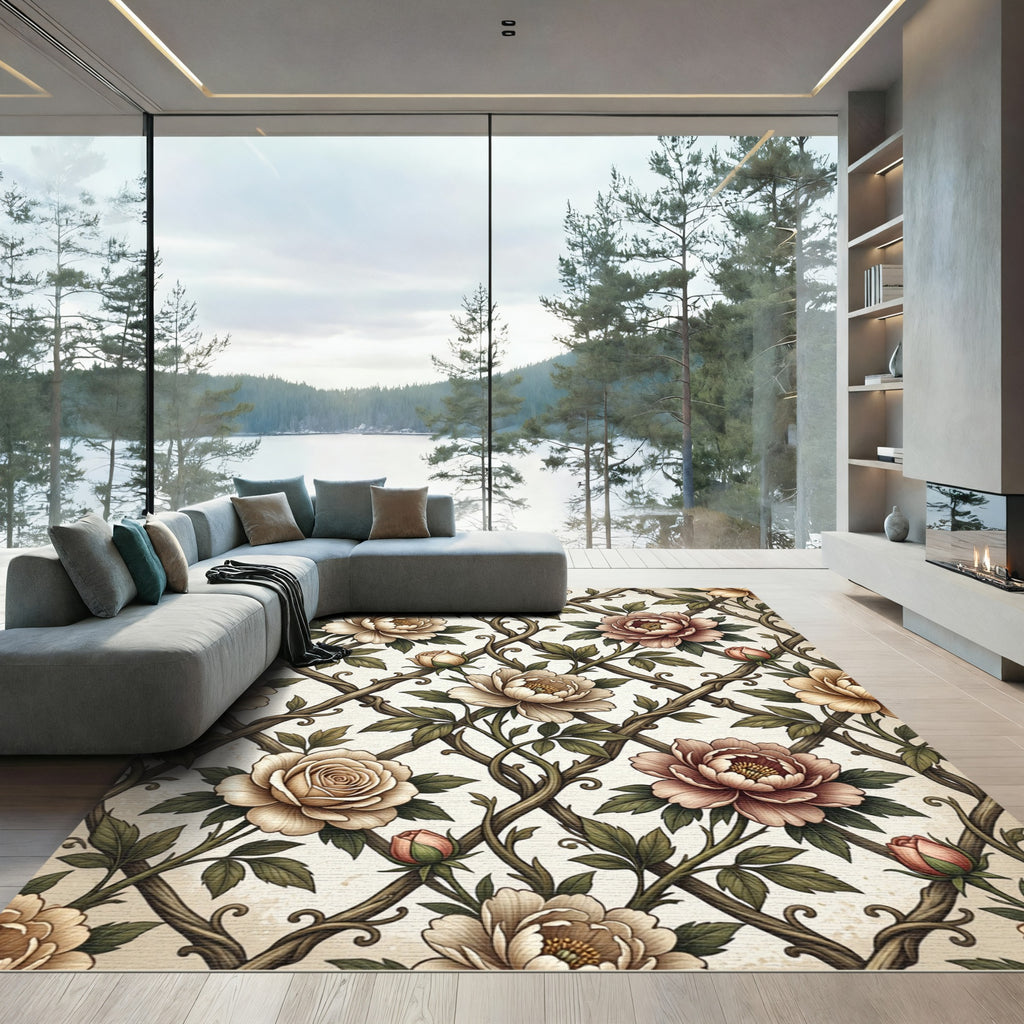 Vintage Floral Vine Lattice Rug