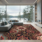 Vintage Crimson Floral Scrolling Vine Rug