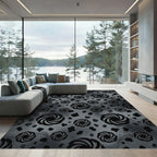 Monochrome Swirling Vortex Galaxy Black Rug