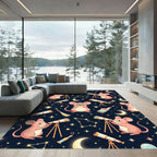 Whimsical Pink Mouse Stargazing Night Sky Rug