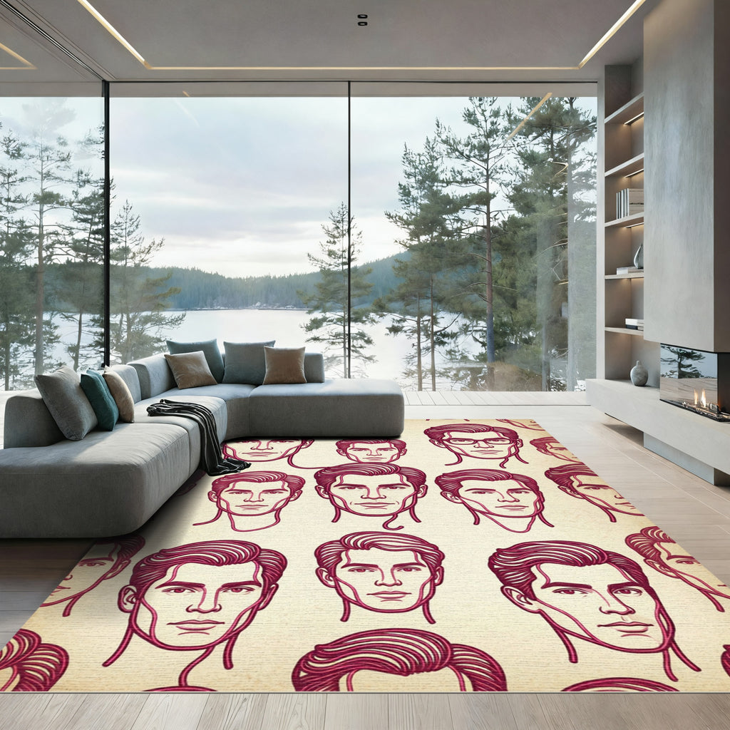 Vintage Crimson Male Portrait Repeating Rug