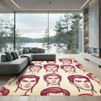 Vintage Crimson Male Portrait Repeating Rug