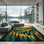 Golden Sunset Forest Landscape Mountain View Rug