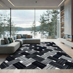 Monochrome Interwoven Charcoal Diagonal Grid Rug
