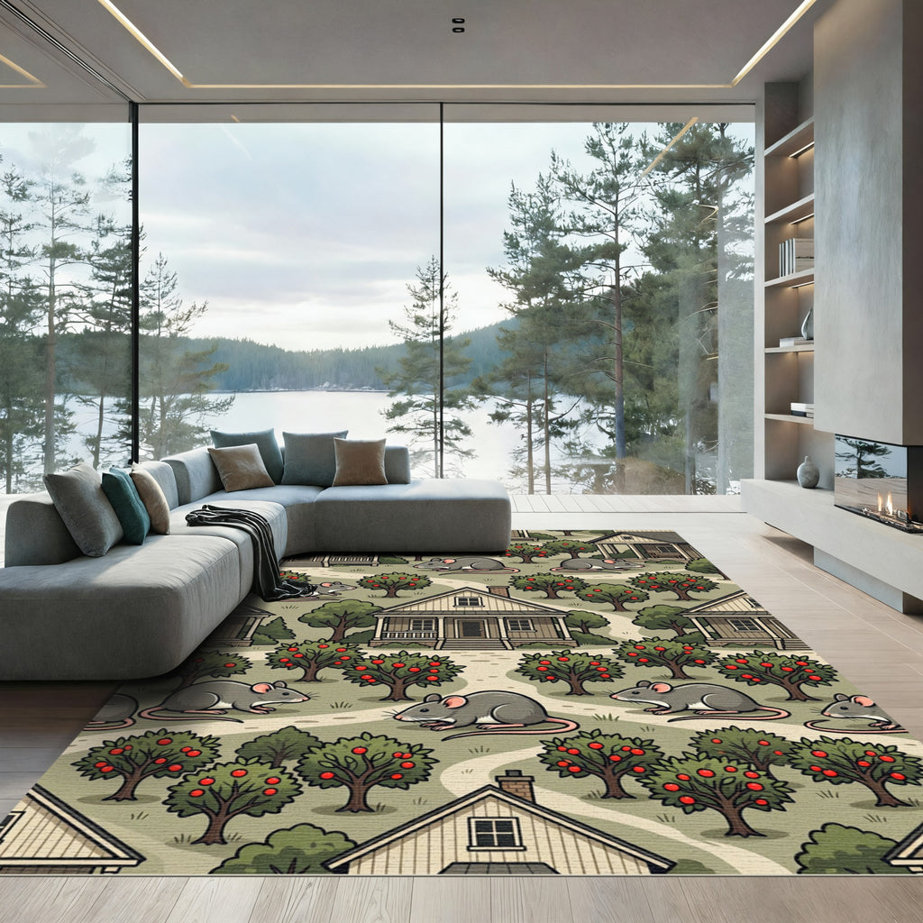 Whimsical Sage Mouse and Orchard Rug