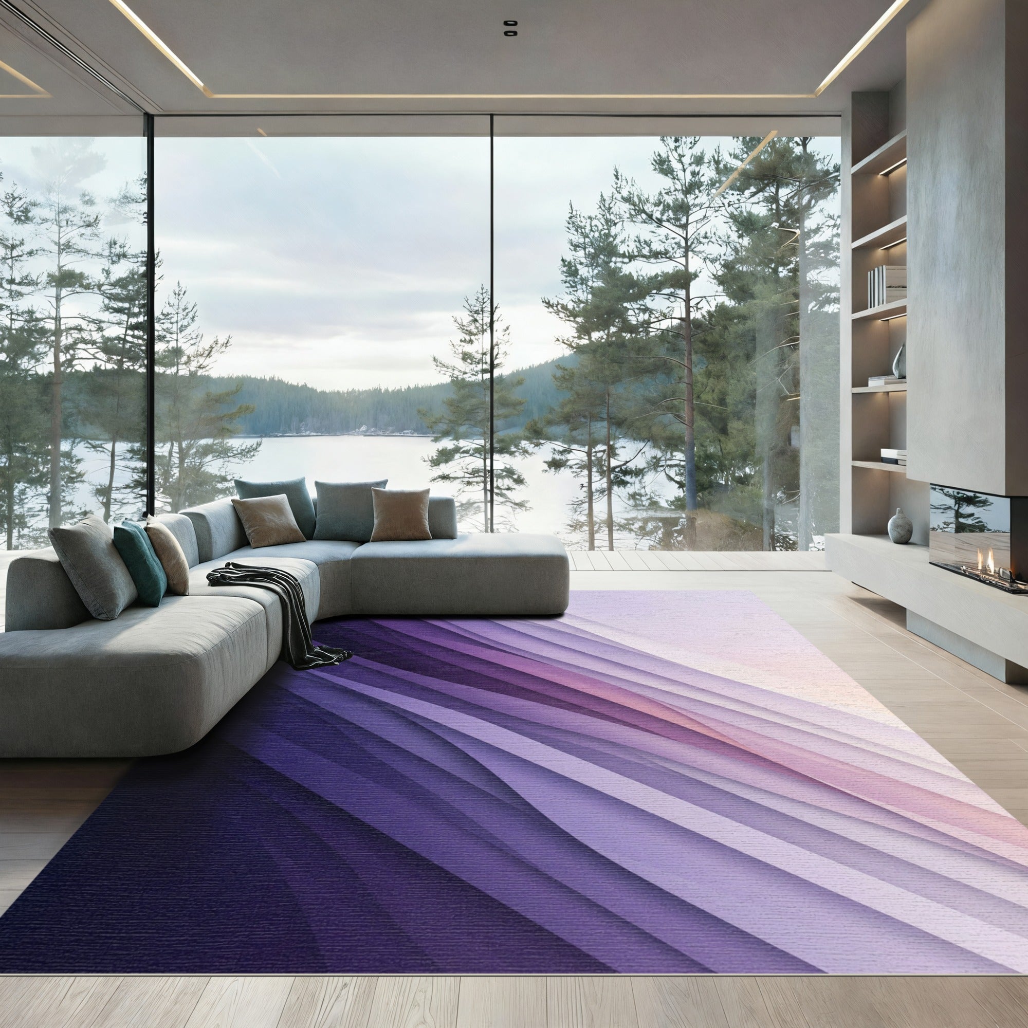 Deep Violet Amethyst Layered Waves Rug