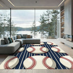 Classic Baseball Navy Striped Graphic Rug