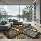 Brown Gold Khaki Geo Squares Diamonds Rug