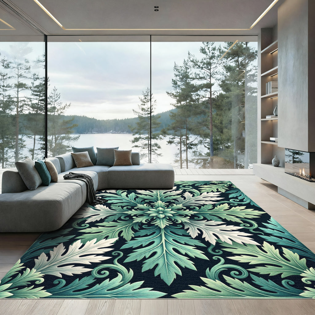Verdant Aqua Acanthus Scroll Rug