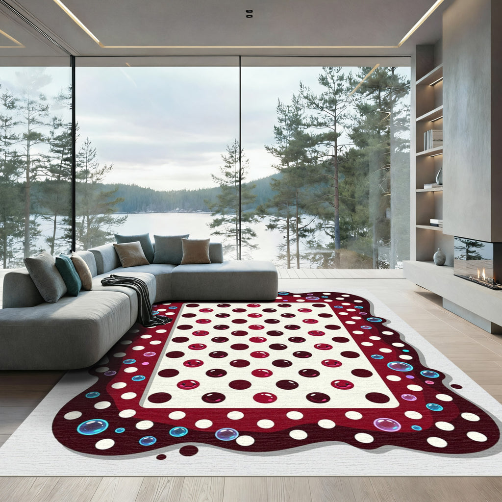 Whimsical Crimson Polka Dot Bubble Rug