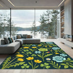 Whimsical Yellow Blue Green Floral Garden Rug