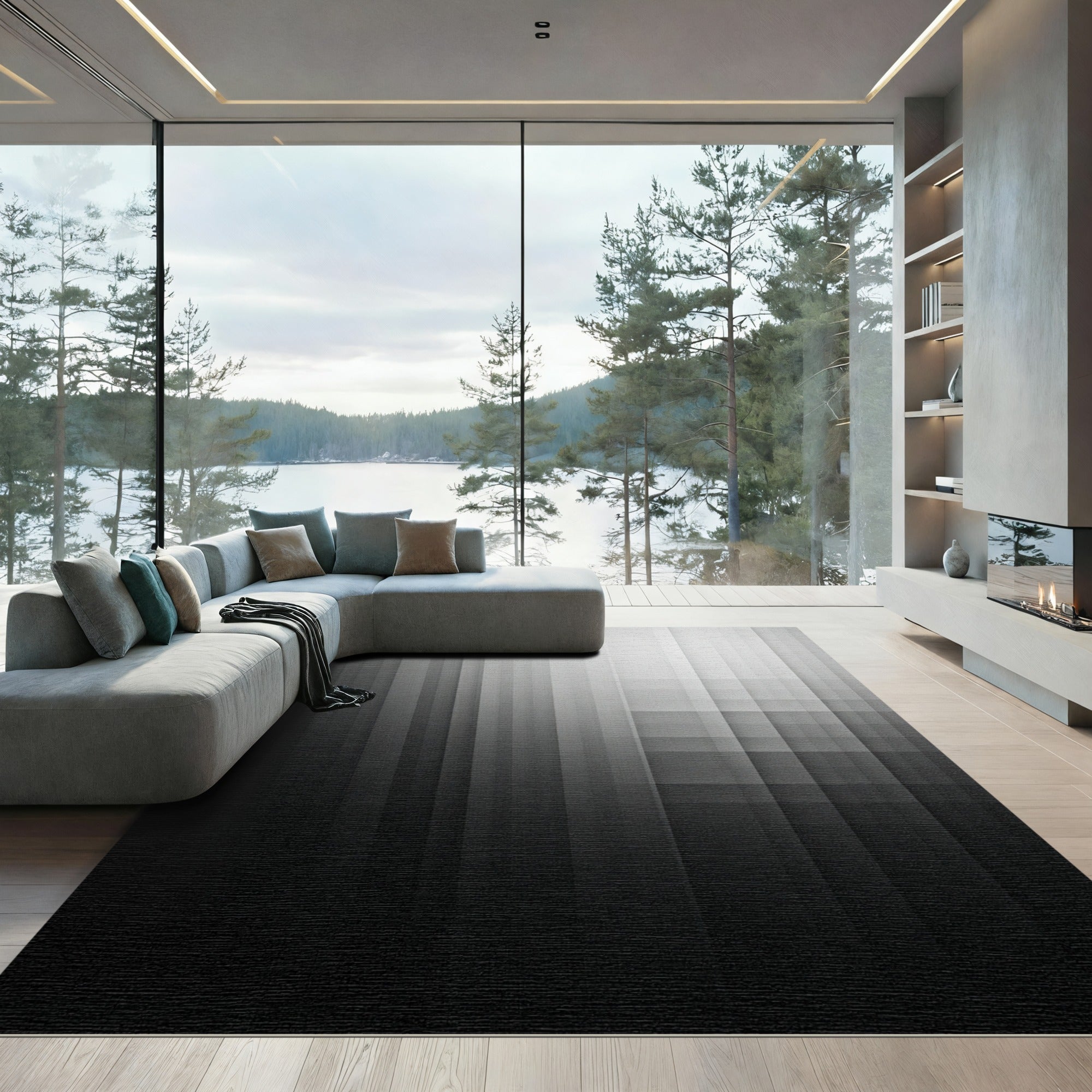 Minimalist Monochrome Linear Gradient Abstract Rug