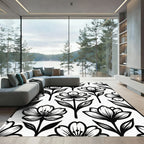 Black and White Floral Botanical Rug
