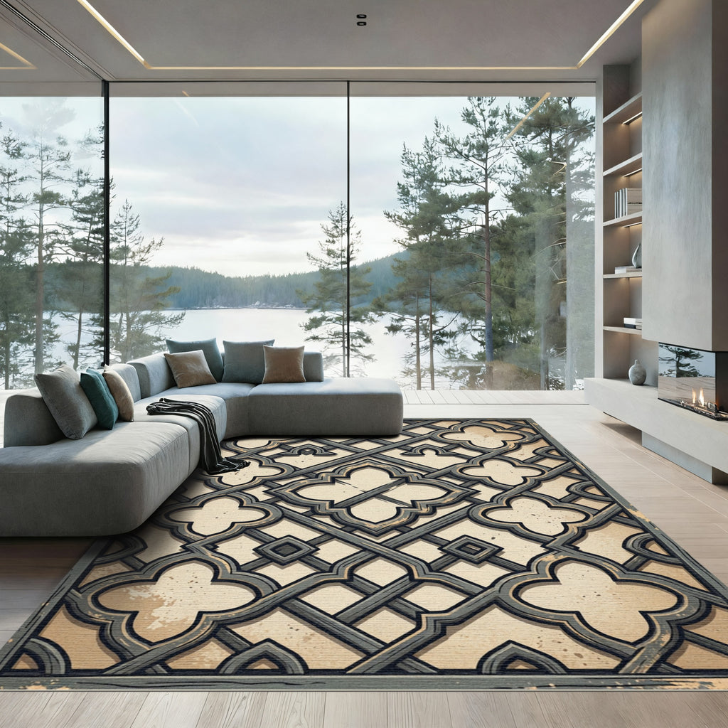 Gray Quatrefoil Lattice With Diamond Accents Rug
