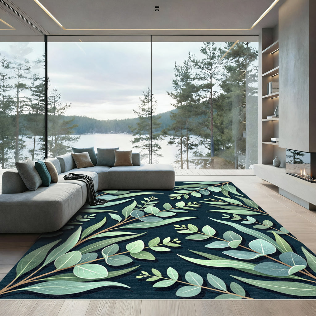 Lush Green Eucalyptus Foliage Art Rug