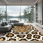 Golden Leopard Face Animal Portrait Rug