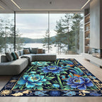 Azure Peony Phoenix Bamboo Garden Rug