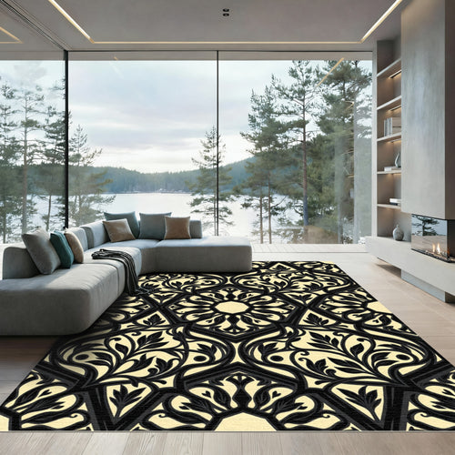 Black Golden Leaf Arabesque Rug
