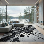 Monochromatic Black Fluid Splash Rug