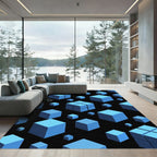 Modern Blue Geometric Floating Cubes Rug