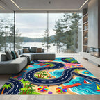 Vibrant Tropical Coastal Lighthouse Roadway Rug