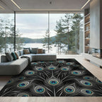 Black Peacock Feather Eye Pattern Rug