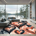 Crimson Black Heart Swirl Watercolor Rug