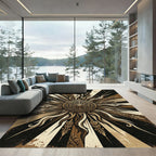 Radiant Gold Sunburst Abstract Medallion Rug