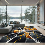 Modern Black Golden Shattered Glass Rug