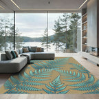 Lush Teal Fern Botanical Illustration Rug