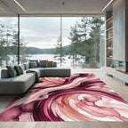 Blush and Burgundy Abstract Flowing Swirls Rug