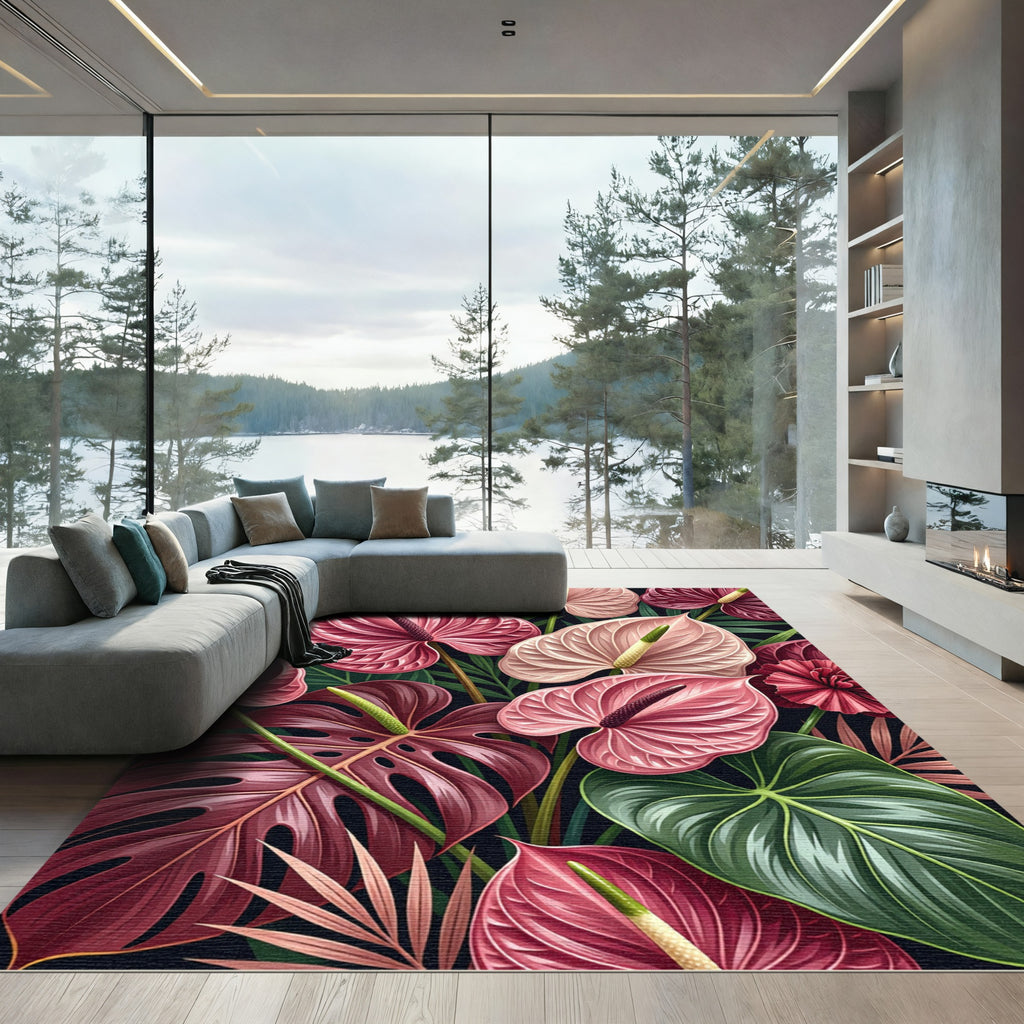 Pink Anthurium Tropical Foliage Rug