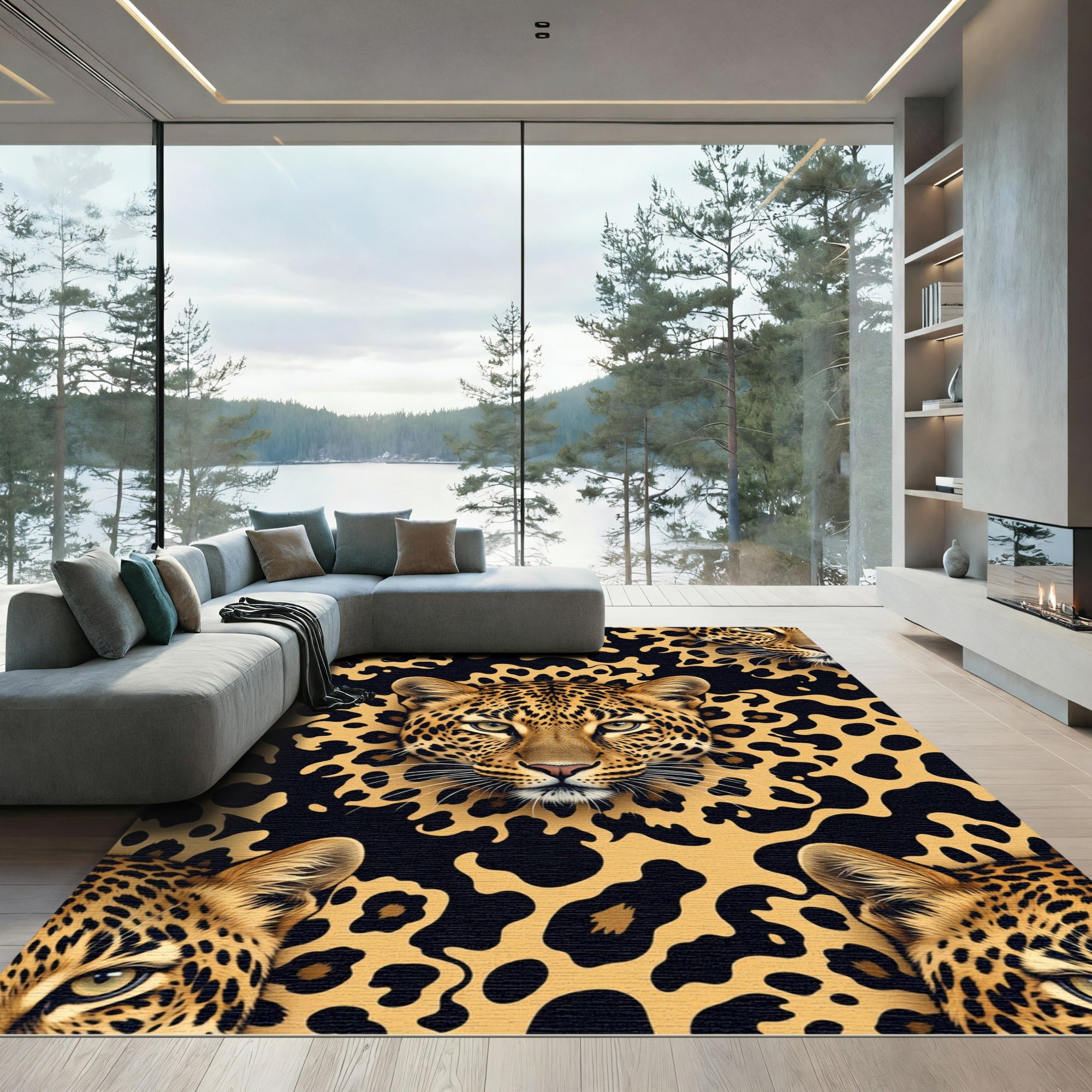 Bold Golden Leopard Spotted Animal Rug