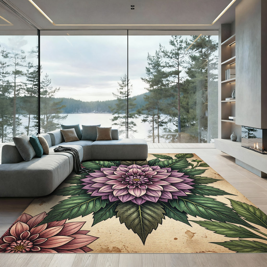 Vintage Mauve Dhalia Floral Medallion Rug