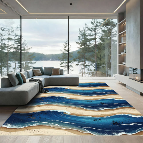 Abstract Navy Blue Ocean Wave Rug