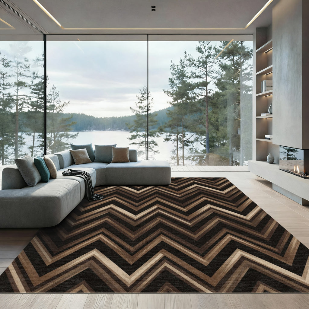 Brown Earthy Tone Zigzag Chevron Rug