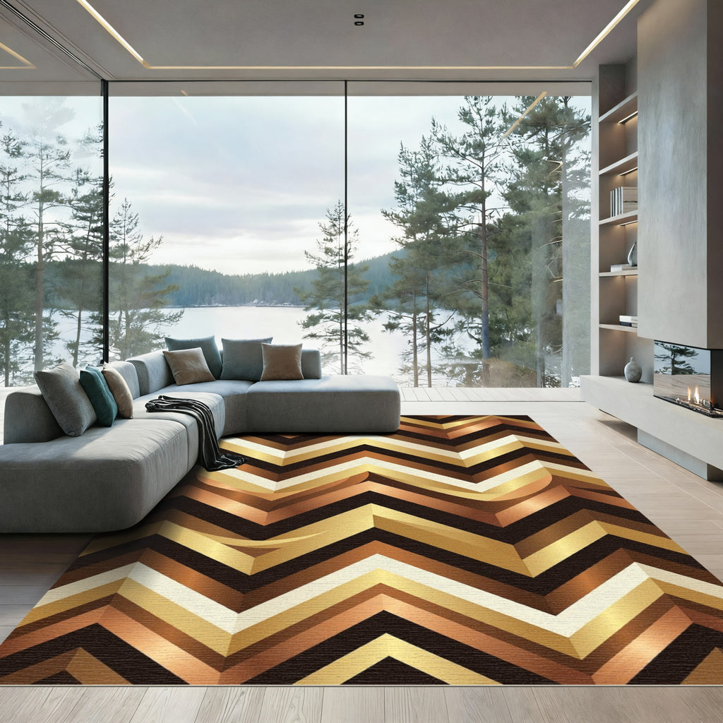 Metallic Golden Chevron Angle Rug