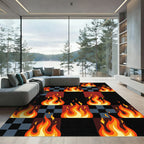 Fiery Crimson Checkerboard Flames Rug