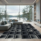 Minimalist Monochrome Architectural Cubic Grid Rug