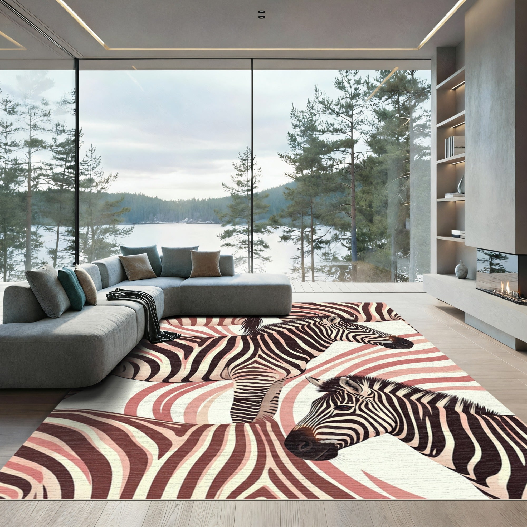 Pink Cream Zebra Stripe Collection Rug
