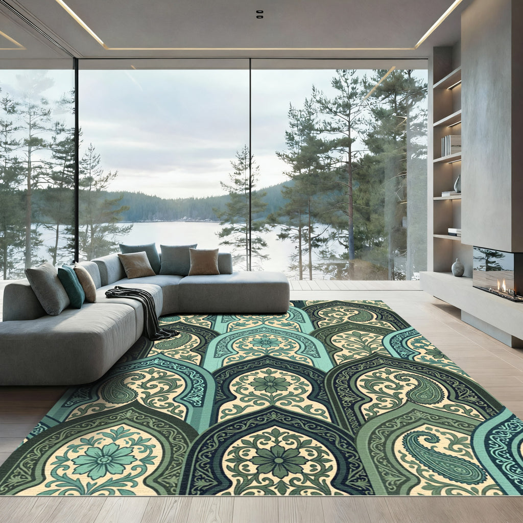 Intricate Teal Paisley Archways Rug